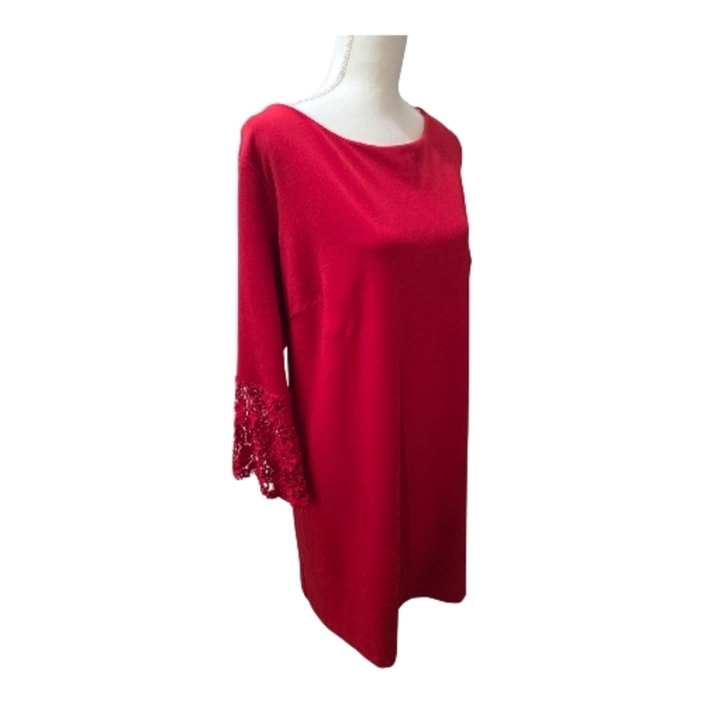 Sharagano Red Lace Sleeve Shift Dress Women Elegant Cocktail Party Dress, Sz 24W - Picture 5 of 8